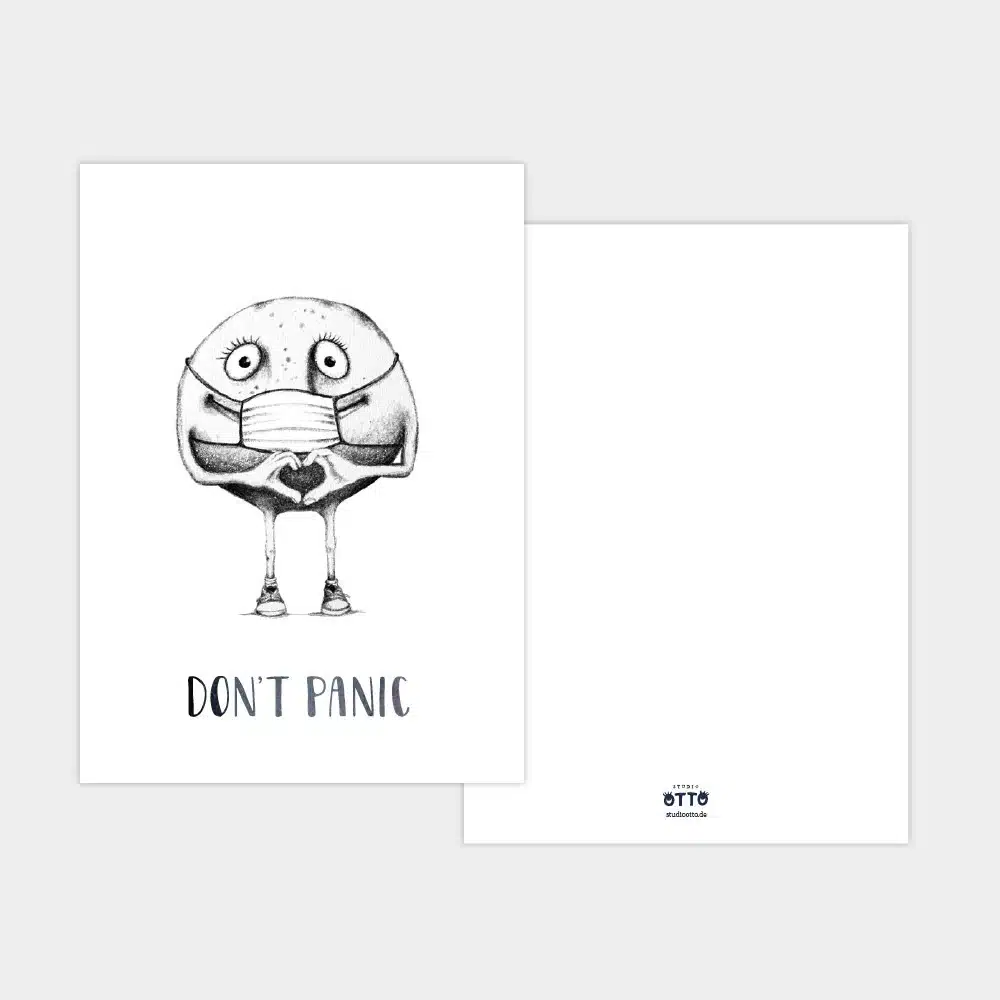 Weihnachtskarte Knollenmann mit Coronamaske Don't Panic