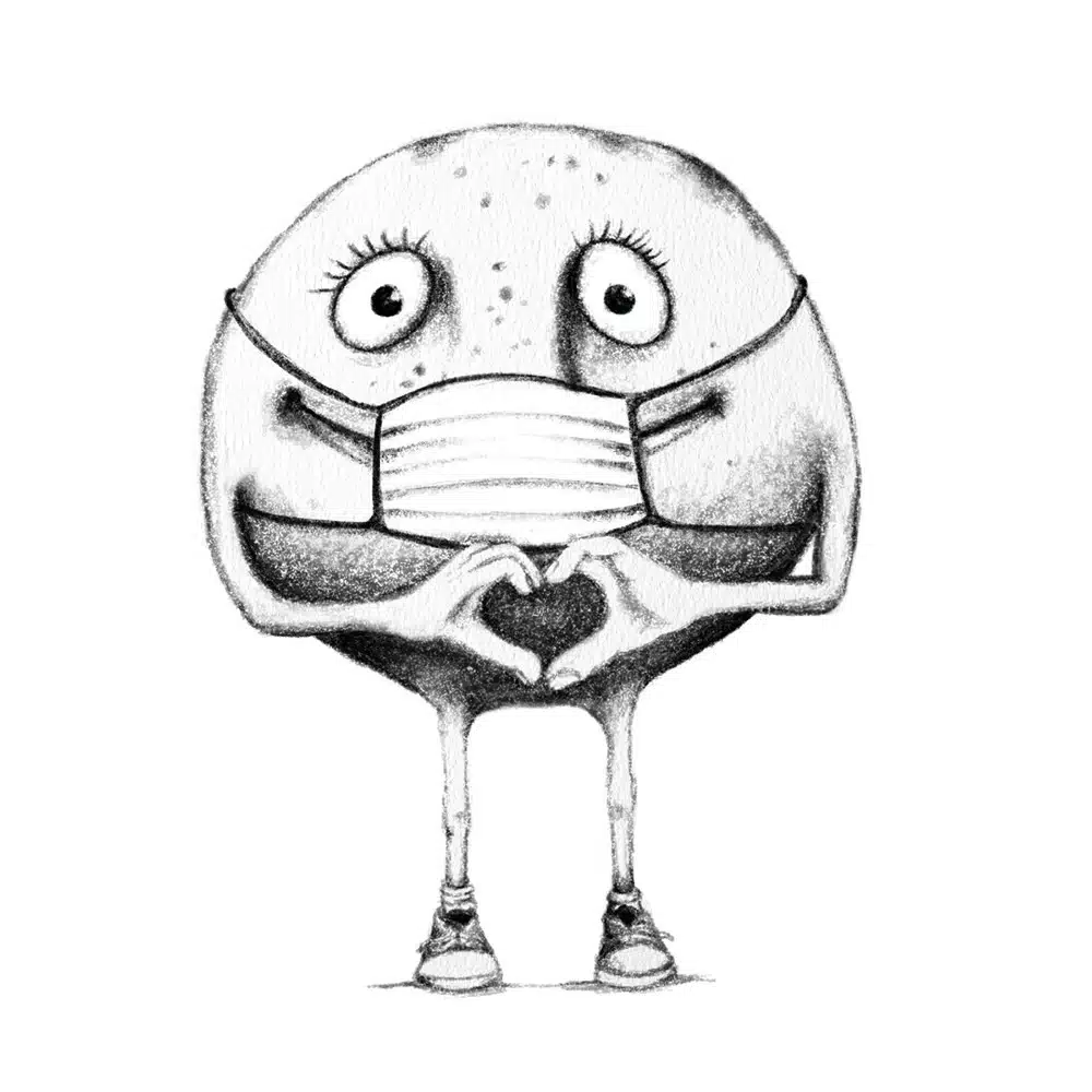 Grußkarte Knollenmann mit Coronamaske