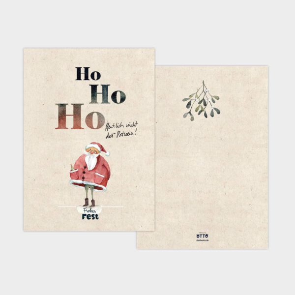 Weihnachtskarte DIN A6 Aquarellzeichnung Rotweihnachtsmann