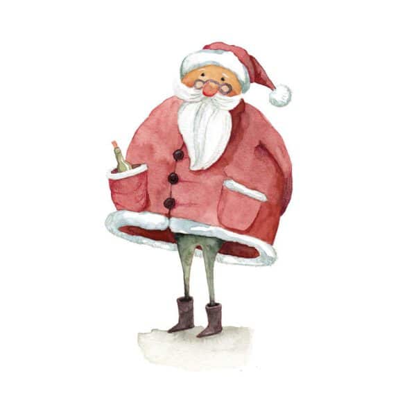 Weihnachtskarte Aquarellzeichnung Rotweihnachtsmann