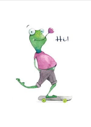 Aquarellzeichnung frecher Fritz, eine Grußkarte