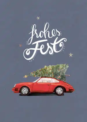 Weihnachtskarte roter Porsche 911 mit Tannenbaum, DIN A6