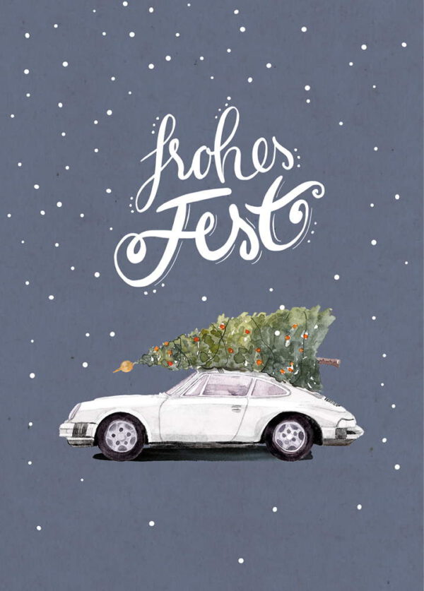 Weihnachtskarte Porsche 911, Farbe weiß, DIN A6