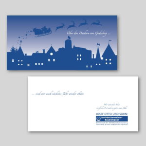 Weihnachten. Eine individuelle Weihnachtskarte von Frecher Fritz für einen Handwerksbetrieb.