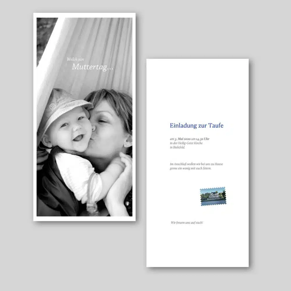 Eine individuelle Karte von Frecher Fritz für eine Taufe.